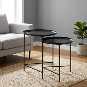 Modern Sleek Metal Frame Nesting <b>Side</b> <b>Tables</b> <b>Black</b> Stylish Space-Saving Design for Bedroom Living Room Decor Movable Features - Product Image 1