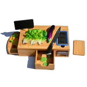 Chopping Board 2-in-1 Chopping Board Stand With Compartment Drawer Phone Holder Shredder And Plastic Box