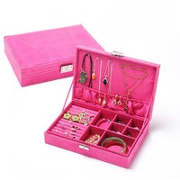 Boîtes d'emballage de bijoux en velours et cuir, présentoirs à bijoux avec plateau amovible pour colliers, boucles d'oreilles, bagues et bracelets