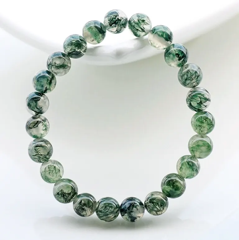 2021 Bracelet de pierres précieuses naturelles, pour femmes et hommes, Agate de mousse, perles d'émeraude, haute qualité