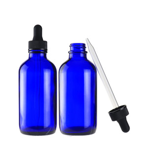 30ml Empty Blue <b>Glass</b> Essential Oil <b>Bottle</b> With Gold Dropper Cap - Product Image 3