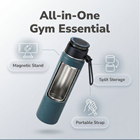 Bouteille d'eau isotherme en acier inoxydable à double compartiment 500 ml avec compartiment pour suppléments et support pour téléphone
