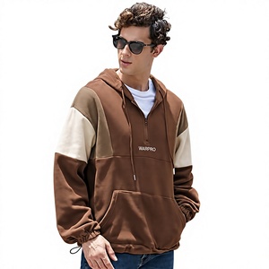 Sweat-shirt à capuche unisexe premium en polaire color block avec demi-zip, chaud et décontracté pour l'hiver, avec poche kangourou pour homme et femme - Product Image 5