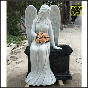 Statue d'ange en marbre noir moderne du Hebei, pierre tombale pour usage commémoratif en extérieur - Product Image 3