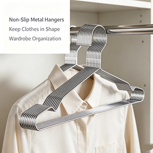 Stainless Steel Wire Clothes <b>Hanger</b> Non Slip Shoulder Groove Space Saving Garment <b>Hanger</b> for Home Wardrobe Dorm - Product Image 4