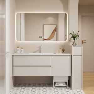 Modern white bathroom cabinet storage <b>mirror</b> cabinet, defog display time display washbasin hanging cabinet - Product Image 3