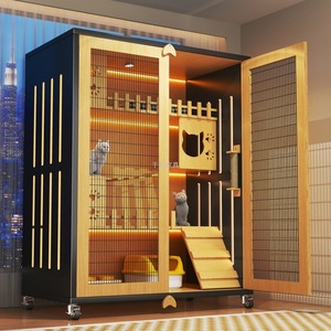 Kattenvilla voor thuisgebruik, milieuvriendelijk, extra groot, ruimte voor vrije beweging, houten deur, kattenkooi, nest, balkon, kattenopvang, huisdierhuis, geschikt voor alle seizoenen - Product Image 1