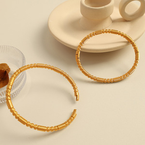 French Style Titanium Steel Textured Beaded <b>Bracelet</b> Gold Silver Unisex Fashion <b>Bangle</b> SZ135 - Product Image 2