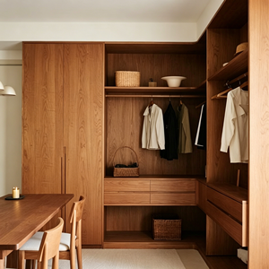 Armoire sur mesure élégante en bois naturel pour chambre à coucher, meuble de rangement en bois massif pour appartement et maison - Product Image 2