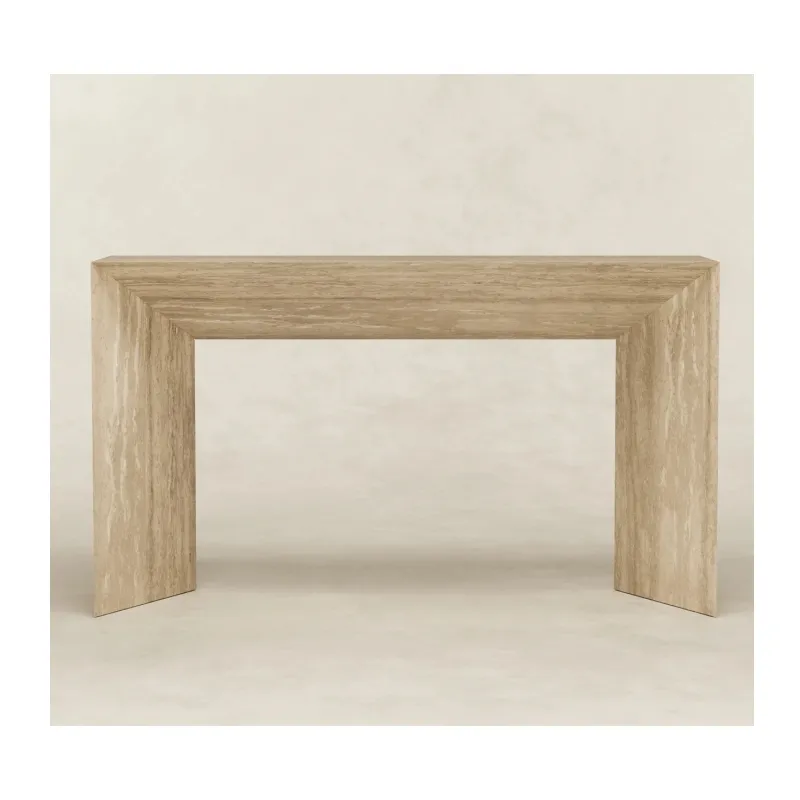 Popular Minimalist Hallway Entrance Wall Stone Console Table Beige Travertine Console Entry Table