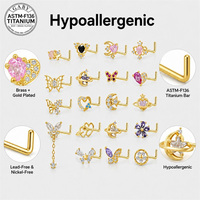 Gaby G23 ASTM-F136 Poste de Piercing de Titanio con Zirconia de Latón en Forma de Corazón, Anillo de Nariz para Mujer, 100 unidades SKU
