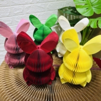 Figurine de lapin de Pâques 3D en papier nid d'abeille 2026, couleurs vives, centre de table pliable pour fête printanière à la maison