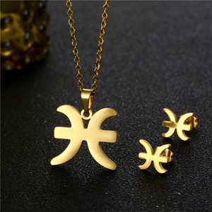 In acciaio inox placcato oro 18K segno zodiacale acquario Gemini cancro oroscopo segni collana pendente orecchini gioielli Set - Product Image 1