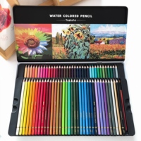 Crayons de couleur solubles dans l'eau, 72 couleurs, avec boîte en métal en forme de tournesol, pour enfants, étudiants, artistes, dessin, peinture, livres de coloriage