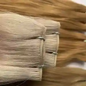 Qicai hair New double drawn flat track russian remy human hair weave 100g invisible skin pu weft hair extensions