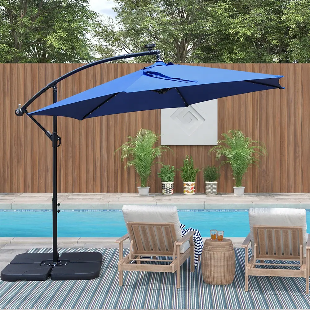 Garden Sunshade Cantilever Led Umbrella Outdoor Solar LED Lighting Parasol Patio Umbrellas