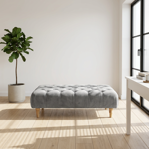 Tabouret ottoman <span class=keywords><strong>convertible</strong></span> Essex |   <span class=keywords><strong>Banc</strong></span> moderne avec repose-pieds rembourré en tissu et pieds en métal industriel |   <span class=keywords><strong>Table</strong></span> basse de salon - Product Image 1