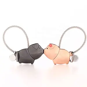 VJ Fashion Metal 3D Sweet Kissing Pig Car Pendant Key Chain Couples Keychain For Anniversary Valentine Christmas Gifts