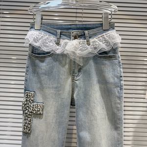 Bettergirl 2025 Primavera nueva dulce niña encaje <span class=keywords><strong>falda</strong></span> borde rhinestone nail bead industria pesada micro <span class=keywords><strong>pull</strong></span> pantalones jeans - Product Image 2