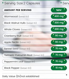 10 ב 1 תולעת כמוסות שחור אגוזי מלך שחור ציפורן ציפורן ציפורן פלפל שחור כורכום כורכומין מנטה עלים בריאות - Product Image 2