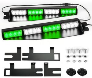 Luces de visera de 32 <span class=keywords><strong>LED</strong></span> 26 patrones de flash baliza estroboscópica de advertencia de peligro de emergencia <span class=keywords><strong>para</strong></span> <span class=keywords><strong>parabrisas</strong></span> verde/blanco - Product Image 1