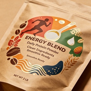 <b>Biodegradable</b> Kraft <b>Paper</b> PLA Lined Flat Bottom Pouch for Organic Food Stand up Zipper Protein Powder Packaging Bag - Product Image 3
