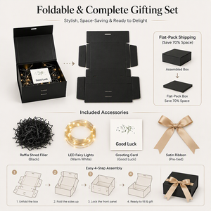 Caja de Regalo Magnética con Logotipo Personalizado, Caja de Cartón Plegable en Forma de Libro con Cinta de Lámina Dorada y Lazo, para Bodas y Navidad - Product Image 5