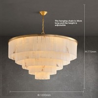 Lámpara de Araña de Latón Macizo con Alabastro Español, Lámpara Colgante de Lujo de Varios Niveles para Sala de Estar, Dormitorio, Comedor de Villa