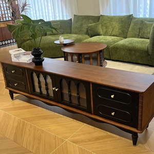 Muebles para el Hogar de Diseño Nuevo, Mesa de Centro y Mueble para TV de Estilo Francés con Almacenamiento, Mueble para TV de Madera Negra Moderno para Sala de Estar - Product Image 1