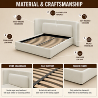 Italienisches Minimalistisches Massivholz-Kiefernholzbett mit Polsterung, Stauraum, Breitem Kopfteil und Boxspring für Villa-Hauptschlafzimmer
