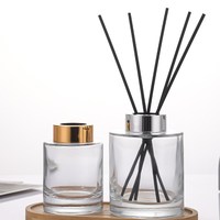 Bouteille en verre pour diffuseur de parfum d'ambiance et d'aromathérapie, transparente, ronde, avec bouchon à vis doré, disponible en 500ml, 200ml, 150ml, 100ml