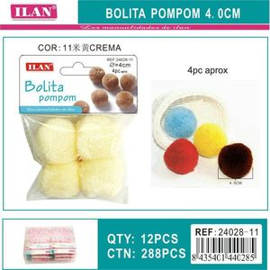 Pompon in Lana Ilan 4.0 Cm Colore Crema Materiali per Artigianato - Product Image 1