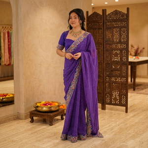 Premium Thread & Sequins Embroidery With Badhani Print Stylish Party Wear Saree With unstitched Blouse Piece - Product Image 1