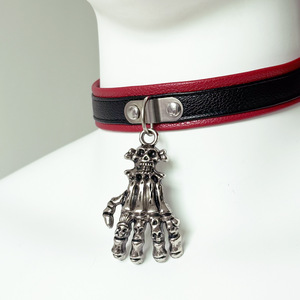 Red Black Leather <b>Choker</b> Skeleton Hand Pendant Punk Hip Hop Unisex Necklace Party Fashion Accessory - Product Image 2