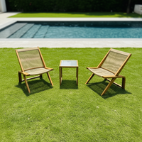 Meubles d'extérieur haut de gamme, chaise longue de détente en aluminium avec cadre en bois et corde tressée à la main