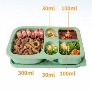 Boîte à bento en silicone alimentaire à 5 compartiments pour fruits, collations et épices, avec joint d'étanchéité, pour le déjeuner et le stockage des aliments - Product Image 4