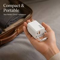 Chargeur rapide GaN 65W avec câble rétractable intégré, adaptateur secteur double port pour téléphone portable et ordinateur