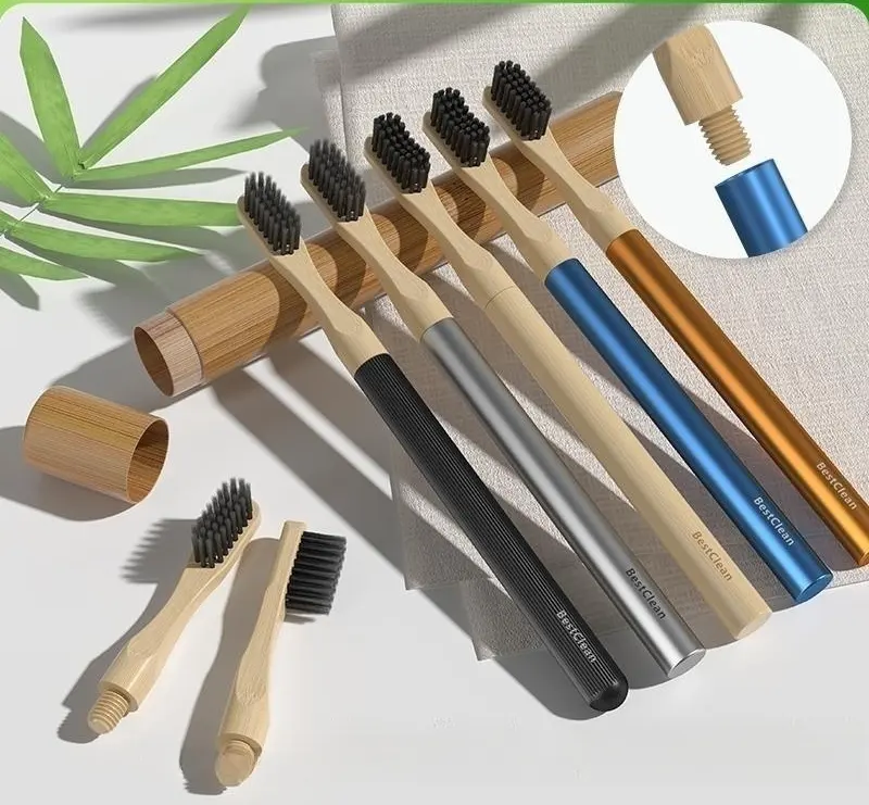 2024 brosse à dents au charbon de bois écologique biodégradable cheveux de bambou brosse à dents large