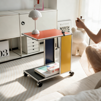 Table console modulaire convertible moderne avec blocs de couleur, chariot de rangement à roulettes en acier inoxydable pour salon, chambre et bureau à domicile
