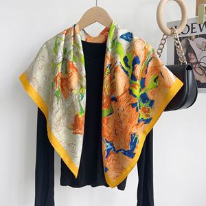 女式条纹大柔软围巾印花油画艺术气质披肩夏季护颈装饰头巾 - Product Image 3