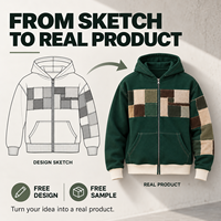 Sweat à capuche zippé personnalisé pour homme, en molleton de coton épais, avec patchwork et appliques, à manches longues, style décontracté pour le streetwear