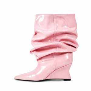 Botas de cuña holgadas de caña ancha para mujer, estilo sexy, con punta puntiaguda, parte superior de PU con textura de anguila - Product Image 4