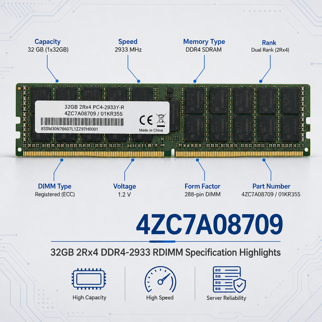 4ZC7A08709 32GB DDR4 2933MHz Server RAM ECC RDIMM Registered Dual Rank High Storage Tested