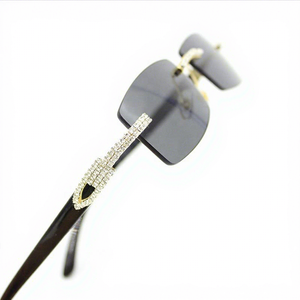 Luxurious Rimless Rectangle Eyewear With Rhinestones Gold Frame Unisex Light Weight Anti Reflective Lenses Adult - Product Image 2