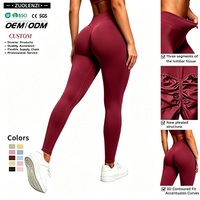Legging de yoga et de fitness pour femme, rouge bordeaux, gainant, push-up, respirant, séchage rapide, pour la course et le sport