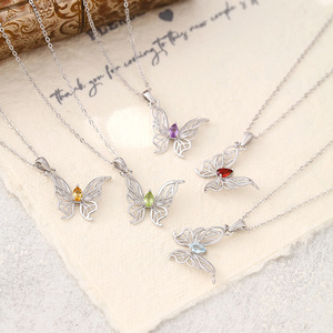 Collier pendentif papillon en pierre naturelle taille poire 3*5mm, en argent sterling 925 ajouré, bijou de créateur délicat - Product Image 3