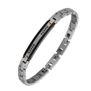 <span class=keywords><strong>Bracciali</strong></span> da <span class=keywords><strong>uomo</strong></span> di marca di design incisi con zirconi neri in acciaio inossidabile, fornitore di gioielli di alta gamma Xinyashang - Product Image 1