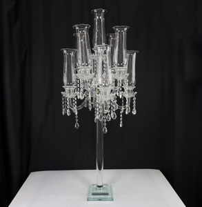 Candelabro da Matrimonio in <span class=keywords><strong>Cristallo</strong></span> a 9 Bracci, Altezza 110 cm, <span class=keywords><strong>Centrotavola</strong></span> per Matrimoni con Cilindro in Vetro MH-TZ0721 - Product Image 2