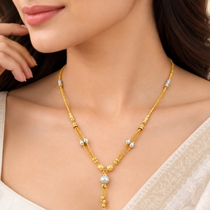 Collier long en or 22 carats Dokiyu en forme de Y avec pierre blanche, bijoux élégants de créateur pour femmes, style traditionnel indien pour mariage - Product Image 4