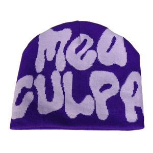 Bonnet unisexe personnalisé en jacquard, tricoté en acrylique, style Y2K, avec logo imprimé sur toute la surface, broderie 3D, style personnage, vente en gros - Product Image 5